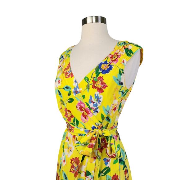 Kate Spade Womens Cathleen Silk Wrap Dress Size 6 Yellow Floral Brunch Designer - Picture 5 of 16